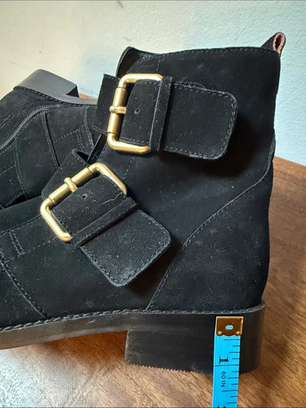 Boden Cavenham Black Suede Double Buckle Ankle Boots